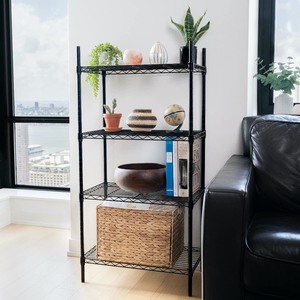 lot 24818 image: Westerly - 4 Tier Household Wire Shelving Unit (13 x 23 x 48) Holds up to 600lbs - Retail $58.00