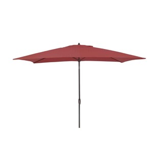 lot 24807 image: Hampton Bay - 10 ft. x 6 ft. Aluminum Market Patio Umbrella in Quarry Red - Retail $78.19