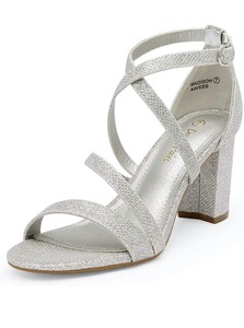 lot 24838 image: DREAM PAIRS Women�s Ankle Strap Dress Pump Low Chunky Heel Sandals, 7.5 - Retail $49.99