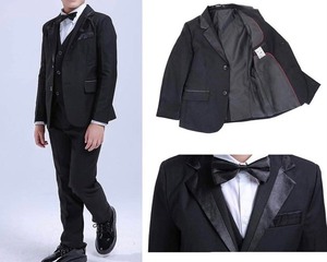 lot 24845 image: 5Pcs Boys Suit Black Tuxedo Blazer Vest Bowtie Set Kids - Size 5 - Retail $41.90