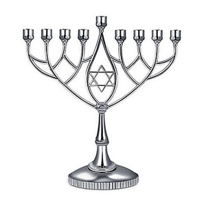 lot 112 image: Zion Judaica Hanukkah Menorah Silverplated Full Size Non Tarnish - Classic Geometric Style Precision Die Casted