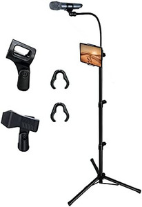 lot 115 image: Bulalu Microphone Stand,Mic Stand with Adjustable Height Up To 6 Feet��Gooseneck ,Microphone Tripod with Phone Holde With 2 Standard Mic Clips