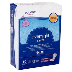 lot 117 image: Equate Overnight Contoured Pads, Ultimate Absorbency Extra Protection, 30 count