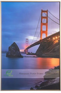 lot 600 image: FrameWorks 24In x 36In Gold Brushed Aluminum Poster Picture Frame with Plexiglass 1-Pack, 24Inx36In