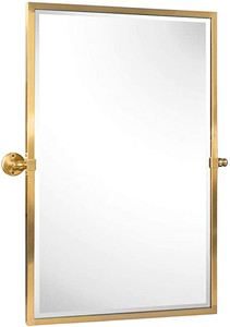 lot 604 image: TEHOME 20x24 Brushed Gold Metal Framed Pivot Rectangle Bathroom Mirror in Stainless Steel Tilting Beveled Vanity Mirrors for Wall