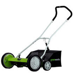 lot 606 image: Greenworks 20-Inch 5-Blade Push Reel Lawn Mower with Grass Catcher 25072