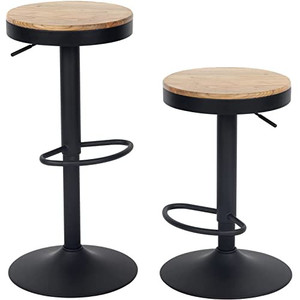 lot 614 image: YOUNIKE Bar Stools Set of 2 Wooden Barstools Vintage Rustic Bar Chair, Adjustable 360°Swivel Counter Height Island Stools with Footrest, Home and Kitchen 300LBS Capacity (Set of 2,Black)