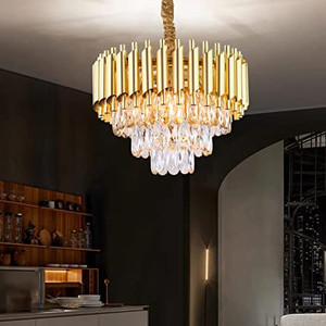 lot 624 image: Glam Crystal Chandelier Lights Modern Gold Pendant Light 3-Tier Raindrop Crystal Chandelier 15.7 Light Fixture Flush Mount Ceiling Light for Dining Table Kitchen Island Living Room,E12x5 Lights