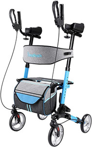 lot 627 image: BlessReach Rollator Walker, Stand Up Folding Rollator Walker Back Erect Rolling Mobility Walking Aid with Seat, Padded Armrests for Seniors and Adults