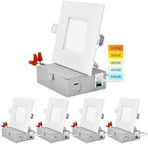 lot 702 image: 16 PACK Luxrite 4 Inch Ultra Thin Square LED Recessed Lighting, 5 Color Temperature Options 2700K - 5000K, Dimmable LED Downlight, 10W, IC Rated, Wet Rated, Canless LED Recessed Light, ETL Listed (16 Pack)