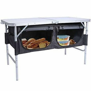lot 728 image: REDCAMP 4 Foot Camping Table with Oxford Storage Organizer Adjustable Height, Lightweight Portable Folding Table for Picnic Cooking Outdoor Indoor, White 24 x 48 inches