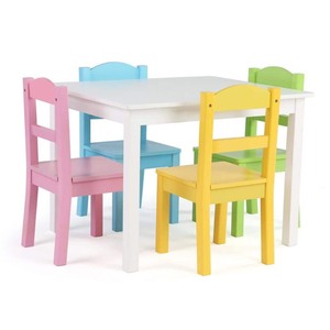 lot 801 image: Humble Crew Kids Wood Table and 4 Chairs Set, Multiple Colors