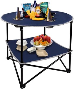 lot 808 image: LESES Portable Picnic Table with Shelf Beach Table Outdoor Folding Camping Tables That Fold Up Lightweight with Cup Holders with Storage Bag