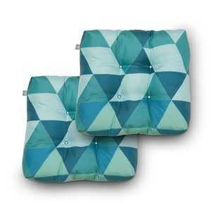 lot 821 image: Duck Covers Water-Resistant 19 x 19 x 5 Inch Indoor Outdoor Seat Cushions, Blue Lagoon Geo, 2-Pack, Outdoor Patio Cushions