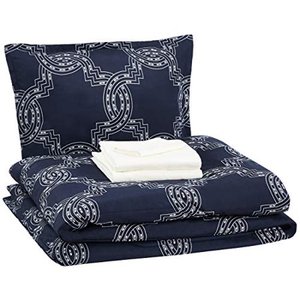 lot 905 image: Basics 6-Piece Comforter Bedding Set, Twin  Twin XL, Navy Nautical Knot, Microfiber, Ultra-Soft