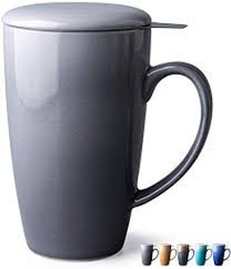 lot 132 image: GBhome 19 Oz Large Tea Mug with Infuser and Lid, Porcelain Tea Cup with Infuser Basket and Lid for Steeping Loose Leaf Tea, Well Packaged in Gift Box,Perfect for Gift or Self-use- Gray Gradient