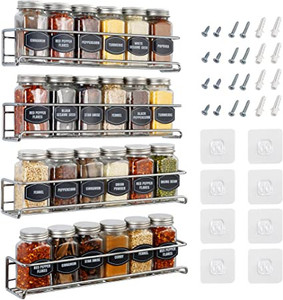lot 141 image: Spice Rack Wall Mount - Spice Organizer for Cabinet, Pantry, and Tiny Kitchen - Space-Saving Hanging Spice Rack - Wall Spice Rack - Screw or Adhesive Spice Rack, 4-Tier, Fit 24 Jars Chrome