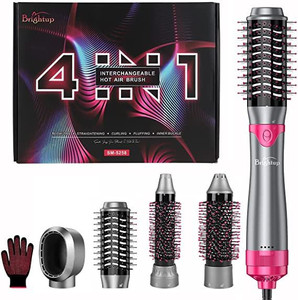 lot 174 image: Brightup Hair Dryer Brush, Blow Dryer & Volumizer Styler Hot Air Brush, Negative Ionic Electric Hair Curler Straightener Brush, Detachable & Interchangeable Brush Head with Heat Protective Glove