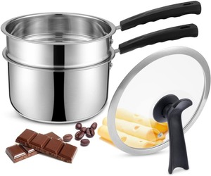 lot 180 image: Double Boilers&Classic Stainless Steel Non-Stick Saucepan,Steam Melting Pot for Candle,Butter,Chocolate,Cheese,Caramel and Bonus with Tempered Glass Lid