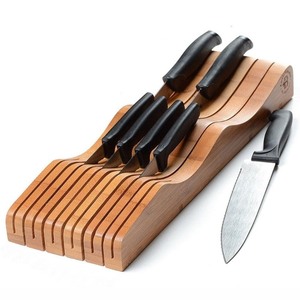 lot 200 image: Bamb�si Knife Drawer Organizer - Bamboo In Drawer Knife Block - Wooden Kitchen Countertop Knife Holder Organization - Holds 10-16 Knives (Not Included) - Keep Knife Blades Stored Without Pointing Up