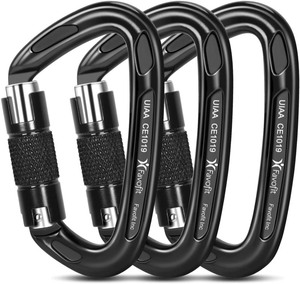 lot 217 image: Favofit UIAA Certified Climbing Carabiners, 3 Pack, 25KN (5620 lbs) Heavy Duty Large Locking Carabiner Clips for RockIce Climbing Rappelling Rescue Swing etc, Black