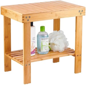 lot 222 image: Bamboo Spa Bench Wood Seat Stool Foot Rest Shaving Stool with Non-Slip Feets Storage Shelf for Shampoo Towel,Works in Bathroom Living Room BedroomGarden Leisure
