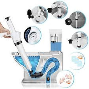 lot 239 image: BIZBON 9 in 1 White Air Pressure Plunger Kits,Air Drain Blaster Gun Plunger High Pressure with 5 Heads,Dashboard Barometer,Sewer Toilet Kitchen Sink For Clogged Toilet Kitchen Bathroom Tubs(White)