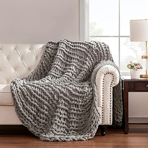 lot 244 image: Angelhood Chunky Knit Blanket Soft Chenille Throw Blanket Handmade Knitted Yarn Blanket for Couch Bed Sofa Home Decor Gift Gray 50 x 60