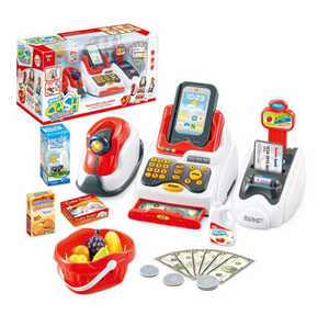lot 256 image: Cash Register Supermarket Set wscanner, card box and 24 accessories