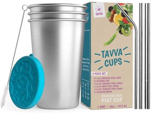 lot 257 image: Tavva Premium Stainless Steel Cups 16oz Pint Cup Tumbler (Pack of 3)