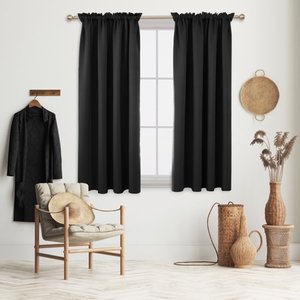lot 262 image: Deconovo Indoor Polyester Blackout Rod Pocket Curtain Pair Black 2 in x 11 in Set of 2