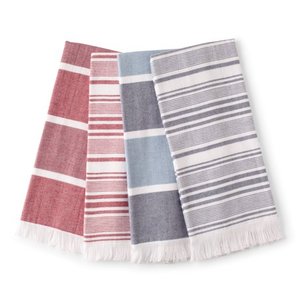 lot 271 image: Better Homes & Gardens, 4 Pack, Fringe Kitchen Towel Set, Red and Washed Indiego