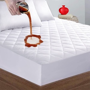 lot 283 image: Quilted Fitted King Mattress Pad Cover, Waterproof Mattress Protector, Deep Pocket Elastic Fits Up to 21, Breathable Soft Alternative Filling Mattress Pad