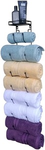 lot 286 image: Premium Presents Bath Towel Rack in Bathroom. Wine Racks in Kitchen. Wall Mounted Shelves for Towels hat Organization. Great Decor Accessories. Metal Hooks. 3 Pieces Brand. (Black)
