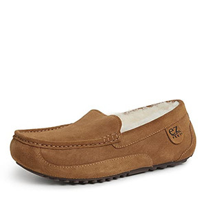 lot 525 image: EZ Feet Mens Indoor Outdoor Shearling Breathable Slip-On Moccasins Slipper Size 11