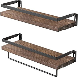lot 528 image: AMADA HOMEFURNISHING Floating Shelves, Wall Shelf with Towel Bar for BathroomKitchenBedroomLiving Room, Storage Shelf Set of 2, Brick Red - AMFS04