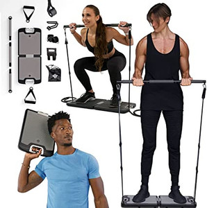 lot 532 image: EVO Gym - Portable Home Gym Strength Training Equipment, at Home Gym  All in One Gym - 10 Resistance Bands, Base Holds Gym Bar & Handles for Travel  Portable Gym & Home Exercise Equipment  320LBS