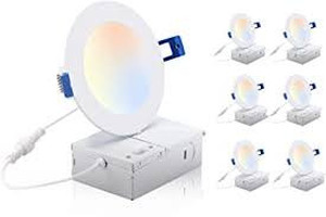 lot 541 image: CLOUDY BAY 4 inch 3000K4000K5000K Three Color Temperature Selectable, Dimmable 10W CRI 90, IC Rated, ETLJA8, Ultra Thin Recessed Downlight with Junction Box, White Finish, 6PK