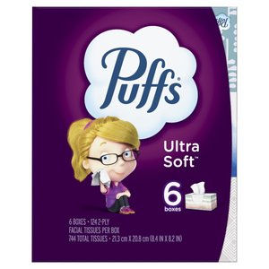 lot 565 image: Puffs Ultra Soft Non-Lotion Facial Tissue, 6 Family Boxes 744 Tissues
