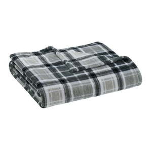 lot 584 image: Mainstays King Super Soft Plush Bed Blanket in Light Gray Plaid