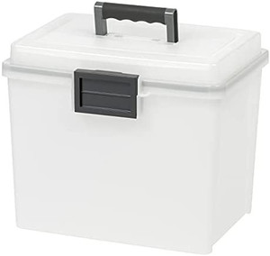 lot 911 image: IRIS USA Plastic Office Storage Portable Legal File-Box with Organizer-Lid, PearlBlack