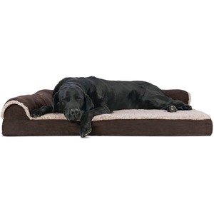 lot 912 image: FurHaven Pet Dog Bed Deluxe Orthopedic Faux Fur & Suede L-Shaped Chaise Couch Pet Bed for Dogs & Cats, Espresso, Jumbo