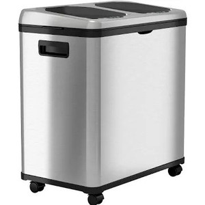lot 1000 image: iTouchless 16 Gallon Touchless Sensor Trash Can Recycle Bin with Wheels, 60 Liter Stainless Steel Dual-Compartment (2 x 8 Gallon) Kitchen Recycling and Garbage Trashcan
