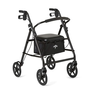 lot 1003 image: Medline Aluminum Rollator Walker with Seat, Folding Mobility Rolling Walker has 8 inch Wheels, Black