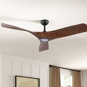 lot 1004 image: WINGBO 62 DC Ceiling Fan with Lights and Remote, Old Bronze Walnut Ceiling fan, 3 Curved ABS Blades, Noiseless Reversible DC Motor, Modern Ceiling Fan for Kitchen Bedroom Living Room, ETL Listed