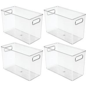 lot 1005 image: mDesign Plastic Tall Slim Organizing Tray Kitchen Pantry Cabinet, Refrigerator, Freezer Food Organization Storage Bins wHandles, Drawer Container Organizer Collection - Ligne - 4 Pack - Clear