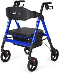 lot 1009 image: OasisSpace Heavy Duty Rollator Walker - Bariatric Rollator Walker with Large Seat for Seniors Support Up 450 lbs (Blue)