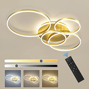lot 1017 image: Modern LED Ceiling Light 90W Dimmable Ceiling Light Fixture with Remote Control 5 Rings Flush Mount Ceiling Light Gold Acrylic Chandelier LED for Living Room Bedroom Kitchen Light fixtures(41G01)