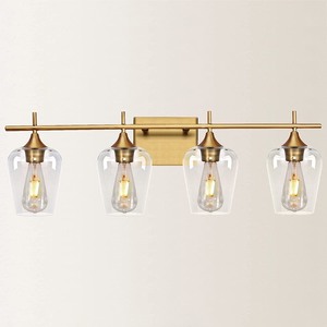 lot 1029 image: 4 Light Vanity Light Fixture Gold, 4 Glass Bulbs Included