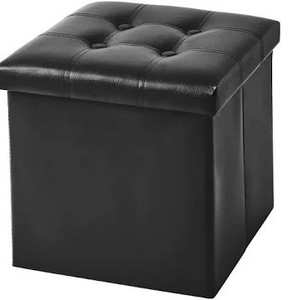 lot 1117 image: YOUDENOVA 15 inches Folding Storage Ottoman, Cube Storage Boxes Footrest Stool, Small Ottomans with Foam Padded Seat, Support 300lbs (Black, Leather)